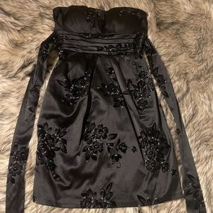 Black Strapless Mini Dress with Sparkle Design